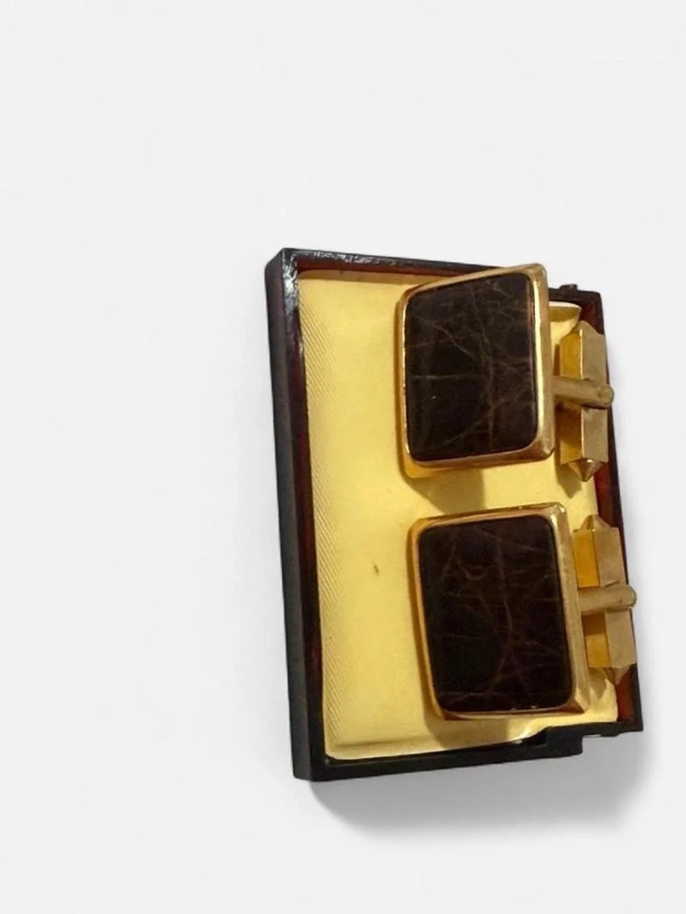 Vintage Classic Brown Leather & Gold Cufflinks